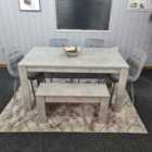 Kosy Koala Dining Table And 4 Chairs With Bench Stone Grey Effect Wood Table 4 Grey Velvet Chairs Dining Room