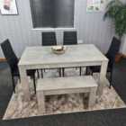 Kosy Koala Dining Table And 4 Chairs With Bench Stone Grey Effect Wood Table 4 Black Leather Chairs Dining Room