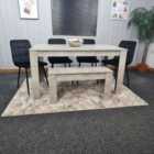 Kosy Koala Dining Table And 4 Chairs With Bench Stone Grey Effect Wood Table 4 Black Velvet Chairs Dining Room