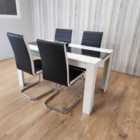 Dining Table Set White And Black Table With 4 White And Black Faux Leather Dining Chairs