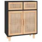Vidaxl Sideboard Black 60X30X75 Cm Solid Wood Pine And Natural Rattan