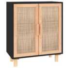 Vidaxl Sideboard Black 60X30X70 Cm Solid Wood Pine And Natural Rattan