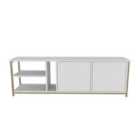Decorotika Primrose 160 cm Wide TV Stand TV Unit TV Cabinet Storage With Two Cabinets And Shelves - Gold And White