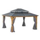 Sunjoy Cedar Wood Gazebo Trivor with Curtain and Netting - 390cm x 450cm, Anthracite