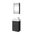 Bathroom Furniture Set 400Mm Vanity Unit Sink Basin Mirror Cabinet Small Wall Hung Black Grey Wood Effect ? Avir