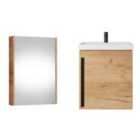 Bathroom Cabinets Set 500Mm Vanity Sink Unit With Basin Mirror Wall Storage Gold Craft Oak ? Avir