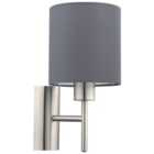Eglo Pasteri Grey Fabric Wall Light - Satin Nickel