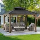 Sunjoy Cedar Wood Gazebo with 2-tier steel roof - 300cm x 360cm, Anthracite