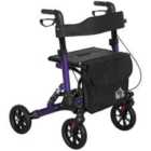 HOMCOM Folding Rollator Walker with Seat, Backrest, Bag, 4 Wheels, Purple