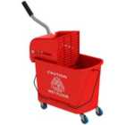 Homcom 20L Mop Bucket With Wringer Handle On Wheels For Floor Cleaning Red