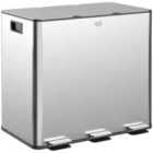 Homcom 3 X 15L Triple Kitchen Bin Pedal Bin For Recycling And Waste, Silver