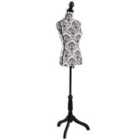 Tectake Tailors Dummy Female Mannequin Torso With Wooden Stand - Black And White Floral Position
