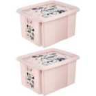 Keeeper Set Of 2 Minnie Mouse Turn Around Stackable Box 24 Litre With Lid - Nordic Pink