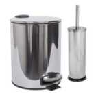 2Pc Round Stainless Steel Pedal Bin & Toilet Brush Set - 5L - Chrome