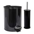 2Pc Round Stainless Steel Pedal Bin & Toilet Brush Set - 5L - Black
