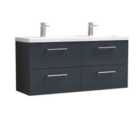 nuie Arno 1200mm Wall Hung 4 Drawer Vanity & Double Basin Soft Black