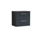 nuie Arno 600mm Wall Hung 2 Drawer Vanity & Worktop - Soft Black