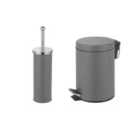 Innoteck Essentials Pedal Dustbin And Toilet Brush With Holder Set - Grey.