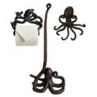 Gardelle Cast Iron Octopus Wall Dispenser, Floor Loo Roll Holder & Wall Hook