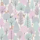 Muriva Wild Wood Pink & Teal Wallpaper