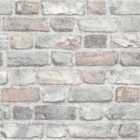 Grandeco Vintage Brick Wall Textured Wallpaper, Pastel
