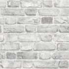 Grandeco Vintage Brick Wall Textured Wallpaper, Grey