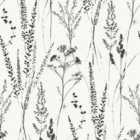 Grandeco Halm Grass & Flower Sprigs Blown Vinyl Wallpaper, White