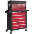 Homcom Rolling Tool Chest Lockable Roller Cabinet With With 14 Drawers Red