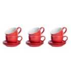 12 Piece Coloured Cappuccino Cup& Saucer Set - 250Ml - Red