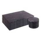 12Pc Marble Placemats & Round Coasters Set - Black