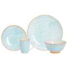 24 Piece Hand-printed Dinner Set - Blue