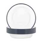White Enamel Deep Bowls - 19Cm - Navy - Pack Of 6