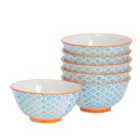 Hand-printed Cereal Bowls - 16Cm - Blue - Pack Of 6