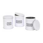 3Pc Round Metal Tea Coffee Sugar Canister Set - White