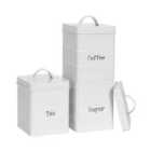Vintage Metal Kitchen Tea Coffee Sugar Canisters - White