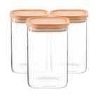 Square Glass Storage Jars With Wooden Lids - 1.1 Litre - Pack Of 3