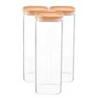 Square Glass Storage Jars With Wooden Lids - 2.2 Litre - Pack Of 3
