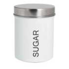 Round Metal Kitchen Sugar Canister - White