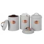 Innoteck Essentials Vintage Tea, Sugar, Coffee Canisters With Copper Decoration - Grey.