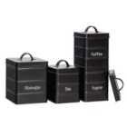 4 Piece Vintage Metal Kitchen Canisters Set - Black