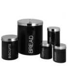 5 Piece Round Metal Kitchen Canisters Set - Black