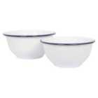 2Pc White Enamel Mixing Bowl Set - Blue