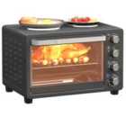 HOMCOM 28L Countertop Toaster Oven w/ 2 Hot Plates, Grill, Roast, Bake