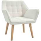 Homcom Velvet-Feel Accent Chair With Arms, Slanted Back, Wood Legs, Cream White