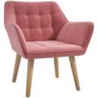 Homcom Velvet-Feel Accent Chair With Arms, Slanted Back, Wood Legs, Pink