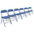 Harbour Housewares Fabric Padded Metal Folding Chairs - Blue - Pack of 6