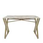 Decorotika Gyza Computer Desk Writing Desk With Metal Legs - White Marble And Gold