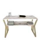 Decorotika Wake Computer Desk Study Desk With A Hidden Shelf - White Marble Effect And Gold