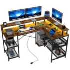 Homcom L Shaped Gaming Desk W/ LED Lights And Power Outlets For Small Space