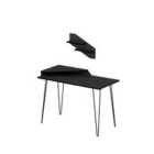 Decorotika Desalvo Modern Computer Desk With Shelves - Black Marble Effect And Black